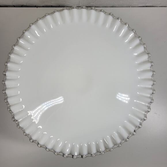 Vtg Fenton Silver Crest Milk Glass Cake Stand 12.75” Ruffled Edge Pedestal Plate - Picture 6 of 16